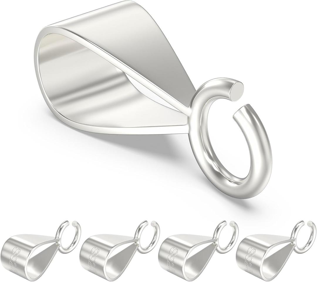 5Pcs 925 Sterling Silver Slider Pendant Clasp for Necklace with Open Loop, Easy Bails for Jewelry Making, Charm Clasp Connector for DIY Craft (Made in Italy)