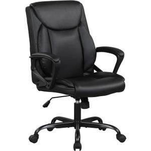 Home Office Chair Ergonomic Desk PU Leather Task Executive Rolling Swivel Mid Back Computer with Lumbar Support Armrest Adjustable for Men (Black)