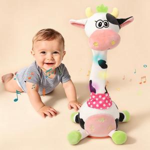 Dancing Talking Giraffe Toy, Stuffed Animal Baby Toy Repeating What You Say, Glowing Musical Giraffe Gifts for Toddlers 1-3 Years Old, for Kids (Cow)
