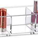 Amazing Abby - Glamour - Acrylic 3-Compartment Makeup Organizer, Transparent Plastic Lipstick Holder, Perfect Bathroom Vanity Storage Solution for Lipsticks, Nail Polishes, and More