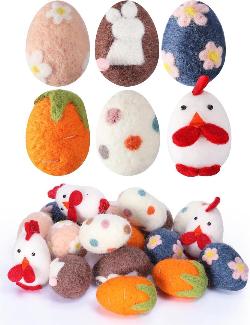 Moukeren 18 Pcs Felted Easter Eggs, Felted Wool Eggs Ornaments for Easter Decoration, Pastel Eggs, Colorful Decorative Easter Eggs for Spring Crafts Tree Hanging Ornaments, 2.4 in Tall