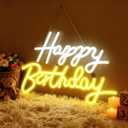 Happy Birthday Neon Sign, Neon Sign for Wall Decor, USB Powered Dimmable Neon Light, LED Happy Birthday Light Up Sign for Party, Perfect for Backdrop Birthday Party Decoration, White and Yellow, 16.14 x 8.27 x 0.394 inches