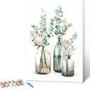 Ginkko Paint by Numbers Kit for Adults Beginner & Kids Ages 8-12 with Wooden Frame Easy Acrylic on Canvas 12x16 inch with Paints and Brushes, Bottle Flower (Include Framed)