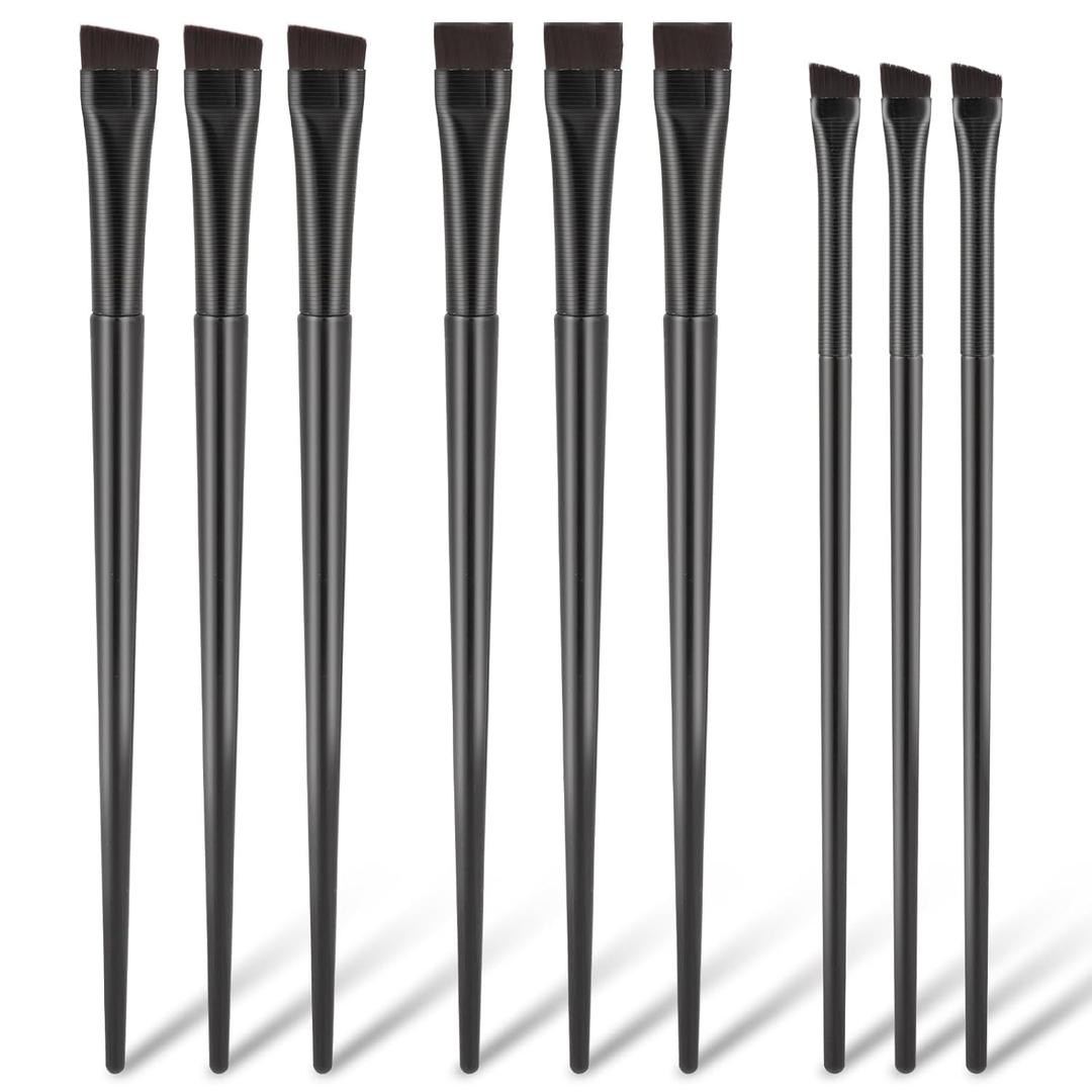 9 Pcs Angled Eyeliner and Eyebrow Brush Set - Flat Tint, Fine Slanted Applicator, Ultra Thin Makeup Brush for Eyeshadow and Eyeliner