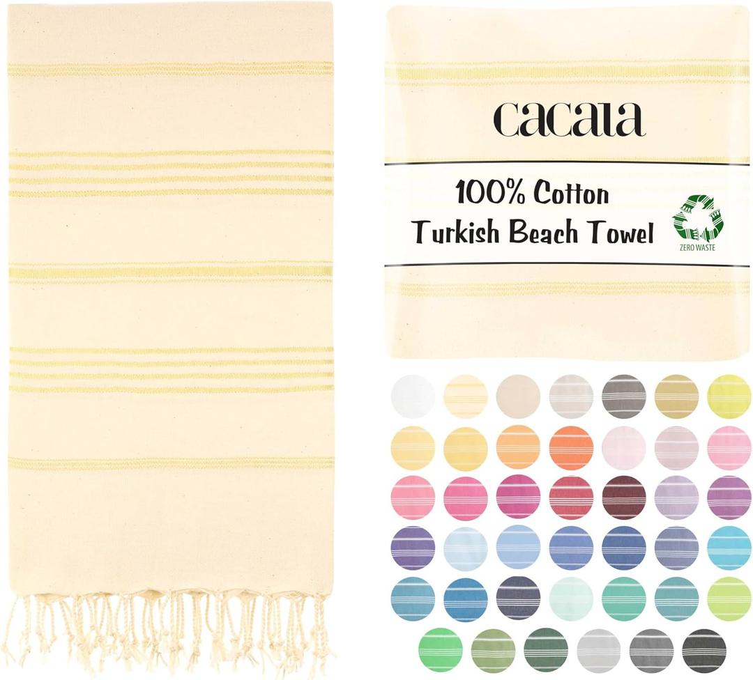 Cacala Lightweight and Thin Turkish Beach Towel 100% Cotton Sand-Free and Quick-Drying Goodness Perfect as an Extra Large Travel Towel, Beach Accessory, or Gift for Beach Lovers, 37 x 70 (Natural Gold)