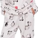 Istylish Fleece Women's Pajama Set Printed Pajama Sets 2 Piece Warm Cute Loungewear (White Penguin L)