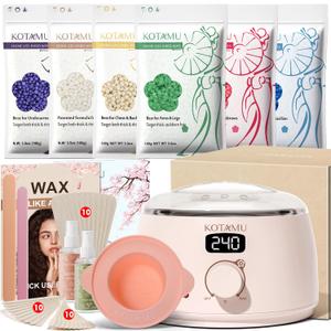 KOTAMU Wax Warmer, Waxing Kit for Women Men Hair Removal, Digital Waxing Machine for Face Eyebrow Bikini Brazilian Leg Body &Sensitive Skin, Pink Wax Kit With 44 Accessories for Home Salon Use (3.5 Ounce (Pack of 6), Blush 02)