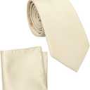 Regular Tie and Pocket Square for Men, Solid Color Necktie Set, 3.2 inch Standard Width (Champagne)