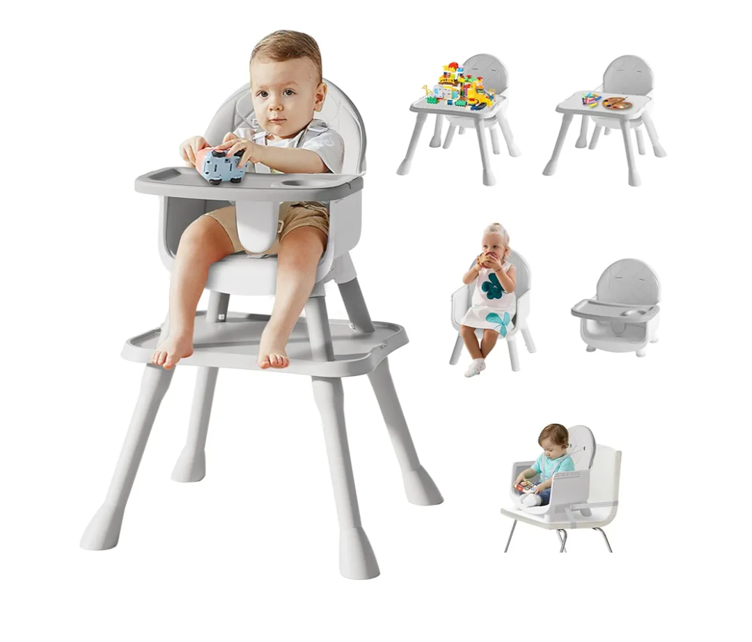 6 in 1 Baby High Chair for Babies and Toddlers, Booster Seat, Kids Learning Table & Chair (Grey)