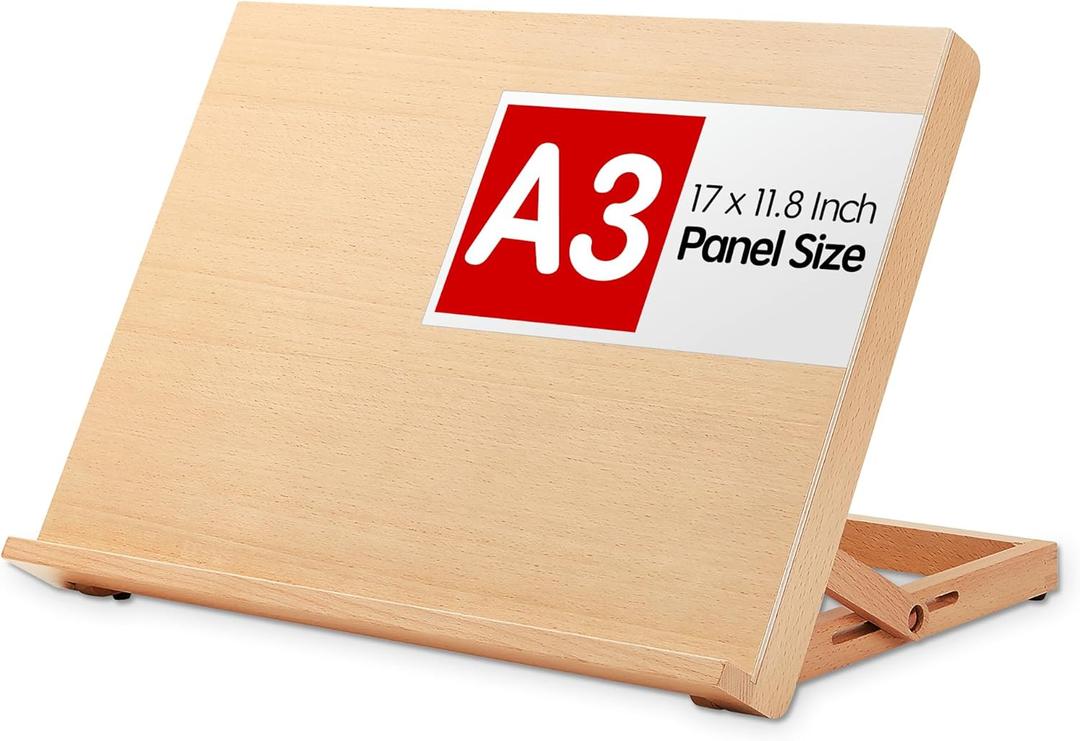Tabletop Easel for Painting, Drawing 0-90 Degrees Adjustable Wood Table Top Art Easel Stand 17 Inches by 11.8 Inches