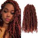 8 Packs Butterfly Locs Crochet Hair 14 Inch Light Weight Butterfly Faux Locs Crochet Hair Short Ginger Red Distressed Butterfly Locs, 350#