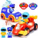 2 x Remote Control Car Toys for Kids: 2 Pack Police & Race RC Cars for 3 4 5 6 7 8 Year Old Boys Cartoon Cars Toy with LED Light & Music Birthday Gifts for Toddlers Ages 3-5