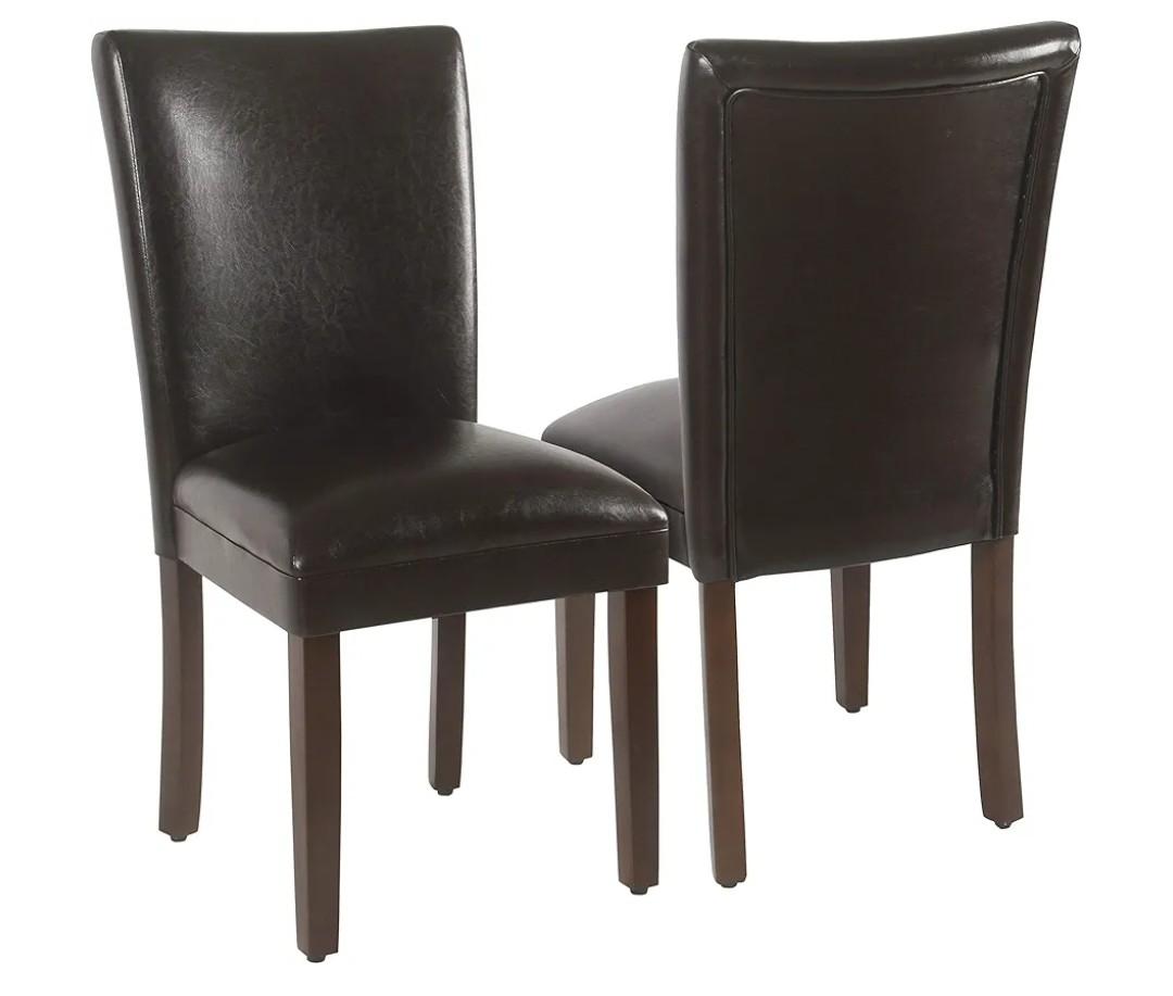 HomePop Parsons Upholstered Accent Dining Chair, Set of 2, Dark Brown Faux Leather