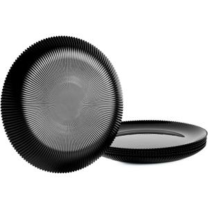 10.5 inch Ribbed Dinner Plate Set of 6, Round Opal Glass Black Dinnerware Plates, Dishwasher and Microwave Safe