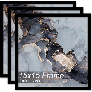 Fxojyvo 15x15 Frame Set of 3, Black Picture Frame for 15 x 15 Square Picture Poster Photo, Light Weight and High Transparent 15 by 15 Frame for Wall - 3 Pack/Black/15 x15