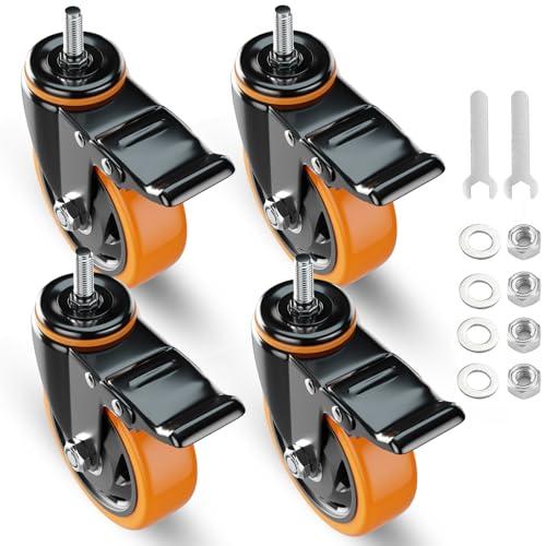 Stem Caster Wheels 3 Inch Heavy Duty Threaded Stem Casters UNC 3/8"-16 x 1 Swivel Casters Set of 8 with Safety Dual Locking Wheel for Furniture and Cart Stem Caster Wheels 3 Inch Heavy Duty Threaded Stem Casters UNC 3/8"-16 x 1 Swivel Casters Set of 8 with Safety Dual Locking Wheel for Furniture and Cart