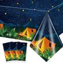 Chinco 3 Pieces Camping Tablecloth Campfire Camp Party Decorations Waterproof Plastic Rectangular Table Cover for Picnic Hiking Adventure Birthday Party Supplies