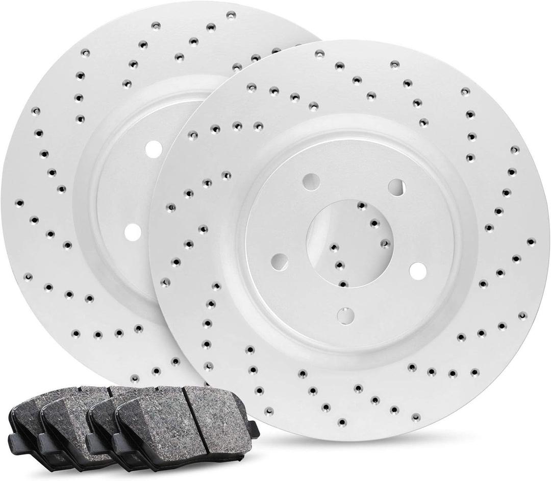 R1 Concepts Rear Brake Kit For 2011-2013 BMW 328i| Drilled Brake Rotors| Ceramic Brake Pads and Rotors Kit| Sensor included