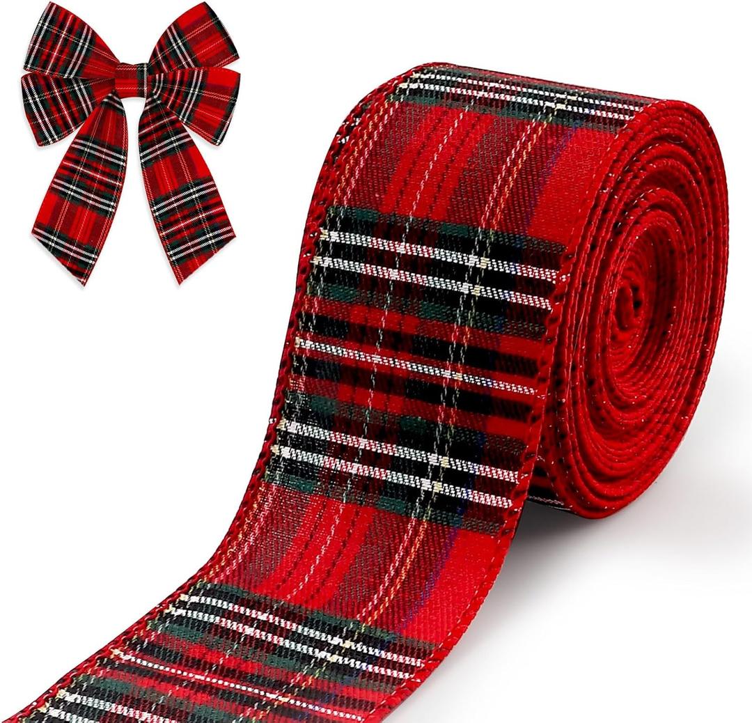 Hying Christmas Ribbons for Wreath Bows, 2.5"10 Yards Xmas Wired Edge Red Buffalo Plaid Ribbon Winter Holiday Craft Ribbons for Gift Wrapping Christmas Decorations Supplies