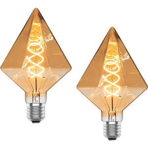 Lxcom Lighting Decorative Edison Bulbs 4W D110 Diamond Shape LED Spiral Filaments Light Bulbs 40W Equivalent E26 Base Amber Glass Finishing Vintage Edison Bulb for Home Kitchen Restaurant, 2 Pack