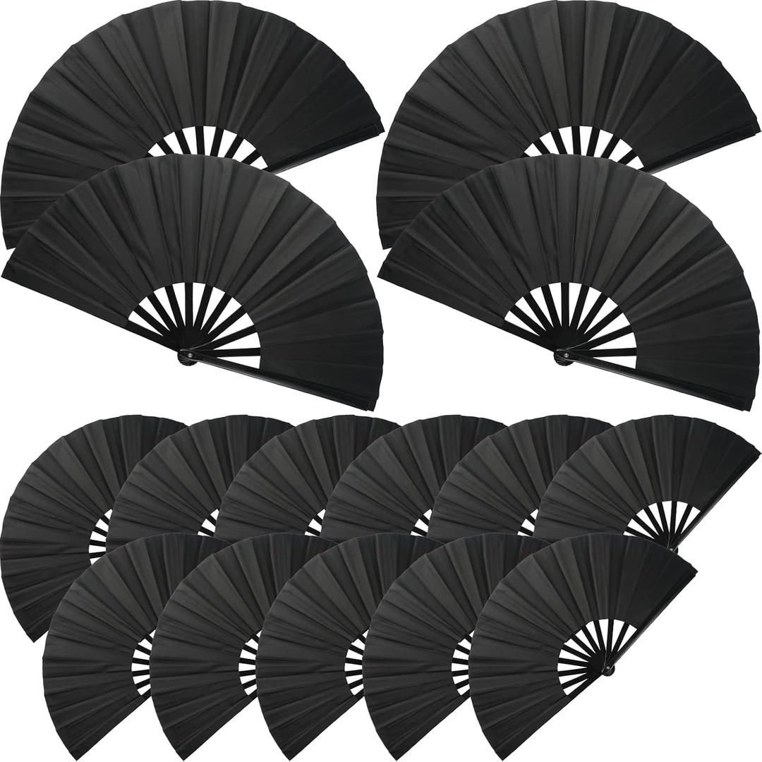 15 Pieces Large Folding Hand Fans for Line Dancing Clapping Popping Rave Fans Bulk for Men Women Dancing Chinese Japanese Kung Fu Taichi Festival Wedding Party