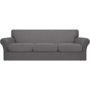 Easy-Going 4 Pieces Oversized Stretch Soft Couch Cover for Dogs - Washable Sofa Slipcover for 3 Separate Cushion Couch - Elastic Furniture Protector for Pets, Kids Light Gray (X-Large)