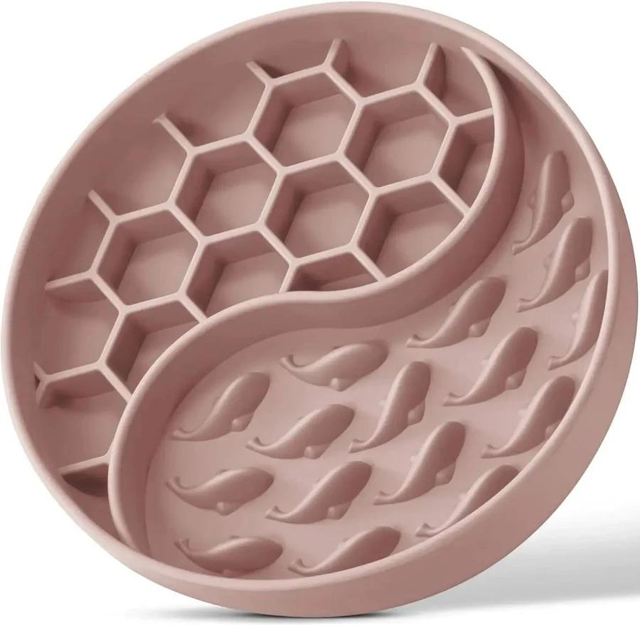 ZOURYNUA Slow Feeder Dog Bowls, Silicone Pet Food Bowls with Suction Cups, NonSlip Dog Feeding Slow Down Pet Eating Speed for Fast Eaters, Anxiety Relief & Fun Added (Pink)