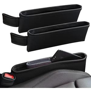 BubabyZZ 2 Pack Update Car Seat Gap Filler Organizer Leather Console Storage Box Front Side Pocket Seats Organizers Filler Interior Car Accessories for Phone Wallet Coin Key Sunglasses (Black)