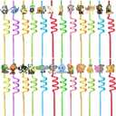 2 x Italian Brainrot Reusable Drinking Straws 24-Pack Colorful Spiral Straws, Curve