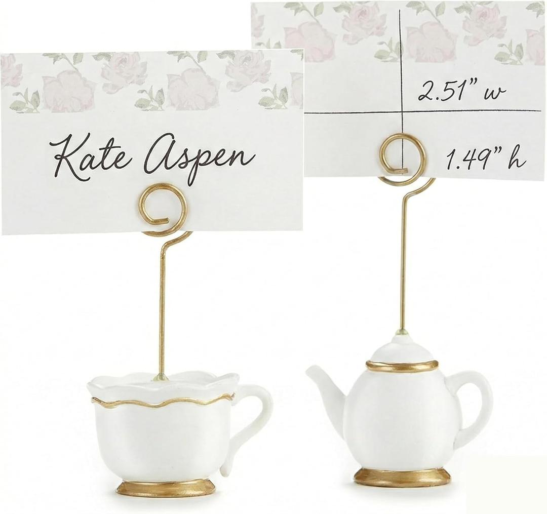 Kate Aspen, Place Card Holders, Tea Time Whimsy, Teapot and Teacup, Place Cards Included, Set of 6,Pink