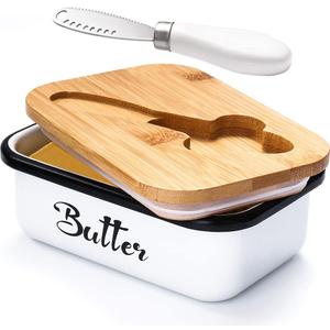 Butter Dish with Lid: Butter Dish for Countertop- AISBUGUR Metal Butter Keeper with Stainless Steel Multipurpose Butter Knife,Large Butter Container with Silicone Home Decor Kitchen Gift White