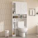 JSB Over The Toilet Storage Cabinet with Doors, Farmhouse Storage Cabinet Bathroom Over Toilet Shelf Space Saver with Toilet Paper Holder (White)