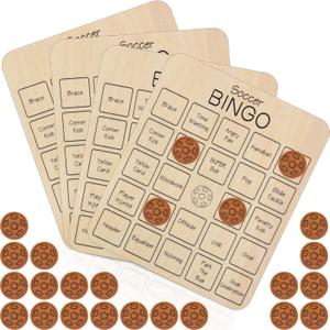 2 x Soulchen 4 Sets Soccer Bingo Game Wooden Soccer Themed Bingo Cards Ball Tic-tac-Toe Board Game Sport Theme Party Games for Family Night Birthday Party Favors Supplies