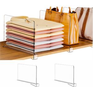 Clear Acrylic Shelf Dividers for Closet Organization - 2 Pack Closet Shelf Divider for Sweatshirt,Towel,Bag,Purse,Clothing,Sweater Organizer,Plastic Dividers and Separators for Shelves and Bedroom