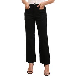 Myzellia Women’s Wide Leg Petite Jeans High Waisted Stretchy Cropped Flare Jeans with Patch Pockets Black Small