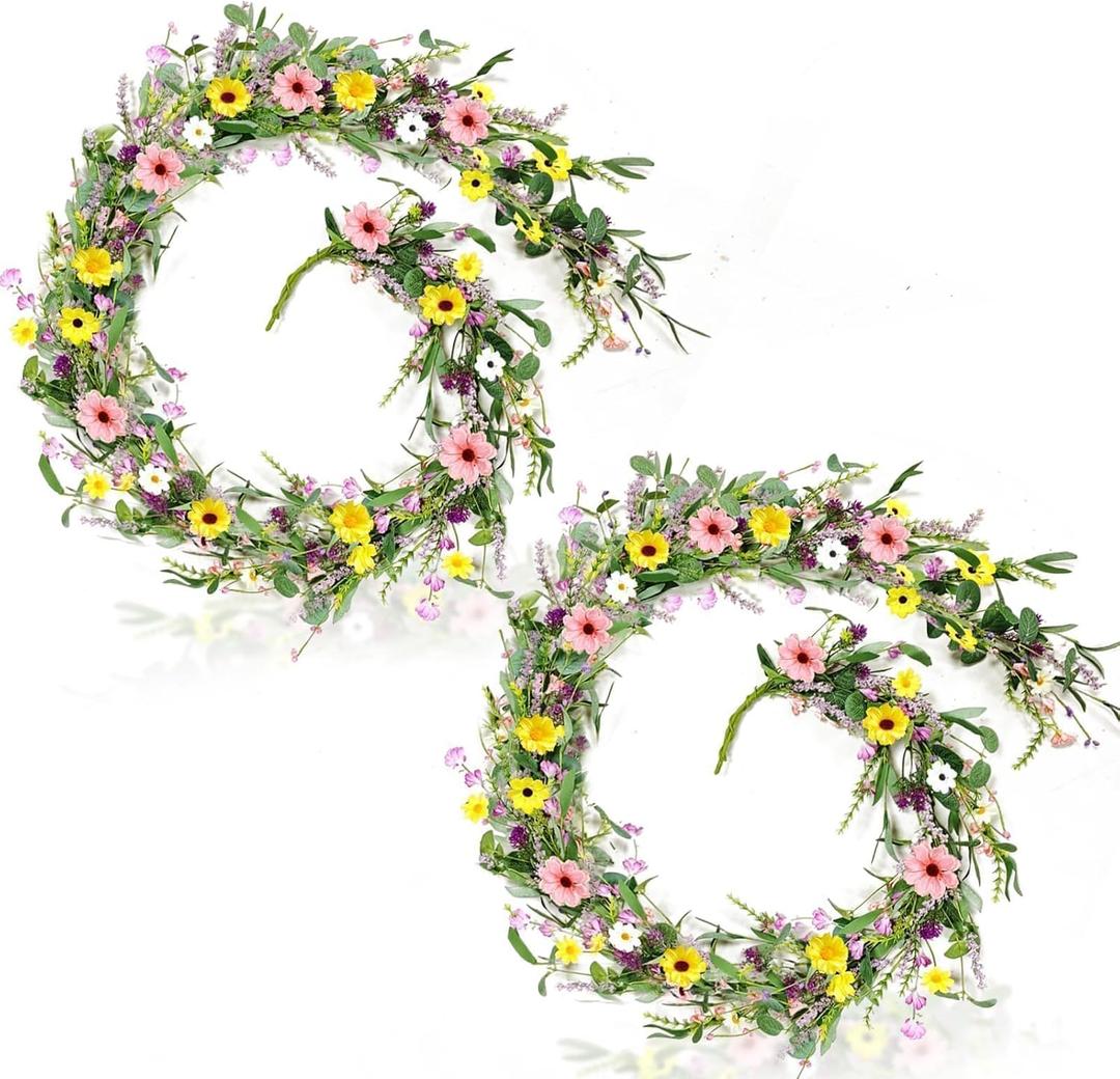 2Pcs 6.5 Ft Summer Flower Vine Garlands Artificial Wildflower Wisteria Lavender Daisy Spring Garland Not Withering Floral Wreath Garland All Year Round Home Decor for Indoor Outdoor Home Wedding Arch