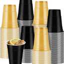 50 Pcs 16 oz Plastic Cups Bulk Disposable Plastic Party Cups for Graduation Wedding Birthday New Year Theme Party (Black,Gold)