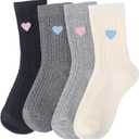 4 Pairs Womens Crew Socks Casual Knit Cotton Socks with Heart Design | Warm Comfy Breathable Sock for Everyday Casual Dress Wear