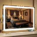 FENNIO Vanity Mirror with Lights 32"x22", Lighted Makeup Mirror, Large Vanity Mirror with Lights, Touch Sensor with 3 Color Lighting,USB Charging Port for Vanity Desk TabletopGold