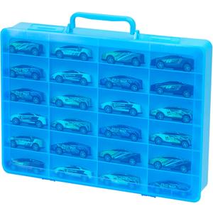 Toy Organizer Case with 24 compartments, Compatible With Hot Wheels Cars, Matchbox Cars, Mini Toys and Small Dolls etc. (Case only) (blue, 1pack)