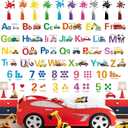decalmile Transport Vehicle Alphabet Wall Stickers Inspirational Numbers Letters ABC Wall Decals Kids Playroom School Library Classroom Home Decor