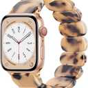 Stretchy Resin Watch Band Compatible with Apple Watch 40mm 38mm 44mm 42mm 41mm 45mm 49mm Women Men, Light Waterproof Strap for iWatch Bands Series 10 9 8 7 6 5 4 3 2 1 SE Ultra/Ultra 2 (44mm/45mm/46mm/49mm/42mm(Series 3)-S: 5.3"-6.7", Blonde Tortoise)