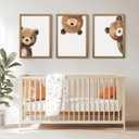 Bear Nursery Wall Art Decor Kids Canvas Poster Baby Boy Nursery Wall Decor Woodland Animal Pictures Teddy Peeking Bear Prints Cute Brown Painting Neutral Artwork Bedroom 16x24x3 Inch Wood Framed