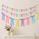 3 Pcs Pastel Bow Garland Banner Pre Strung Satin Ribbon Hanging Party Bow Garland Decoration for Easter Birthday Bachelorette Bridal Showers Engagement Wedding Party Supplies
