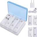 Upgraded Wii Remote Battery Charger Station, Covanm 4 Port Wii Controller Rechargeable Battery Pack with 4 Rechargeable Batteries for Wii (White)