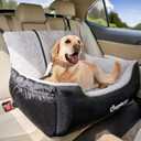BurgeonNest Dog Car Seat for Large Dogs Under 55 lbs, Soft Pet Car Travel Home Bed, Fully Detachable and Washable Booster Carseats with Storage Pockets and Clip-On Leash Portable Carrier, Large, Black