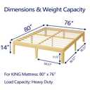 Hanidre 12 Inch High Bamboo Wood Heavy Duty King Size Bed Frame with Metal Slats Support, Platform King Bed Frame No Box Spring Needed, Easy to Install, Noise Free, Sturdy