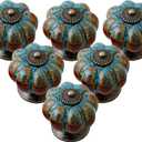 Cabinet Knobs 24 Pack Glazed Ceramic Knobs with Pumpkin Shape for Decor Door Pull Handle for Vintage Cabinet Drawers, Closets, Cupboard (Blue)
