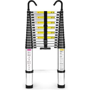 15.5 Ft Telescoping Ladder, SocTone Aluminum with Non-Slip Feet, 330lbs Max Capacity, Collapsible Ladder with Hooks for RV or Outdoor Work