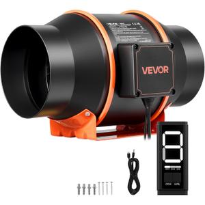 VEVOR Inline Duct Fan, 402 CFM 6 inch EC Motor Ventilation Fan with 3-Speed Circulation, 10-Speed PWM Controller, Timer-Controlled Operation, Cooling for Grow Tents, Indoor Gardening, Hydroponics